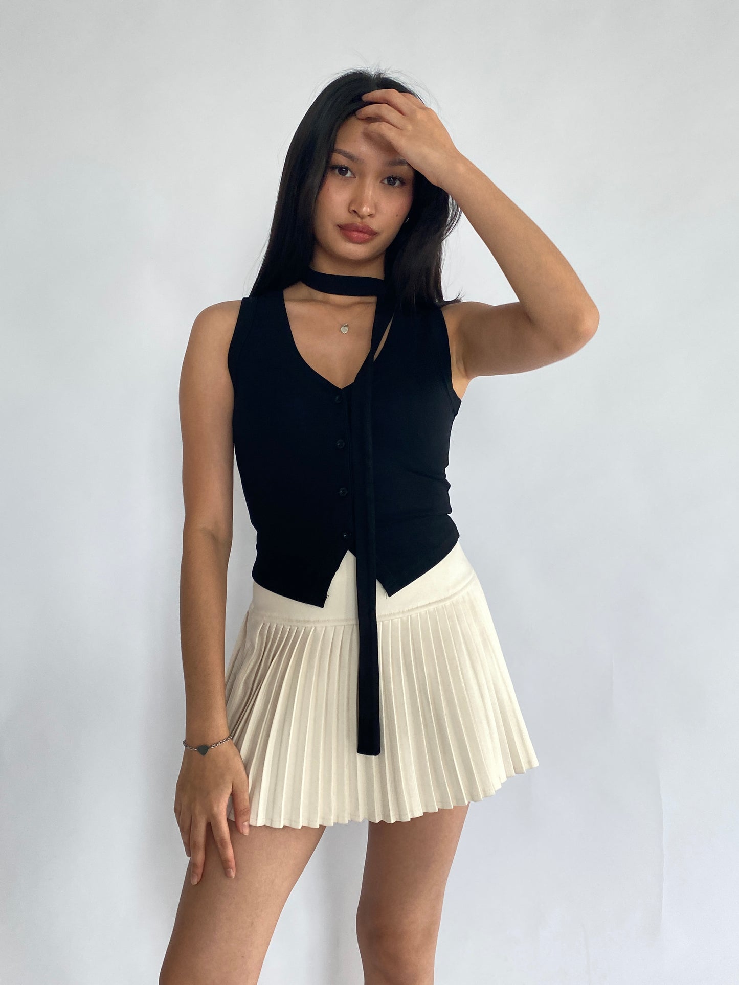 Juliette pleated mini skort in cream