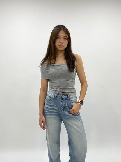 Laina one side shoulder tube top in gray